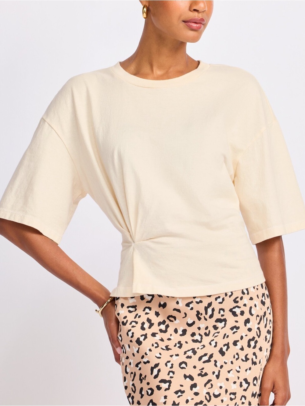 Michael Stars Cream Short-Sleeve Twist Tee
